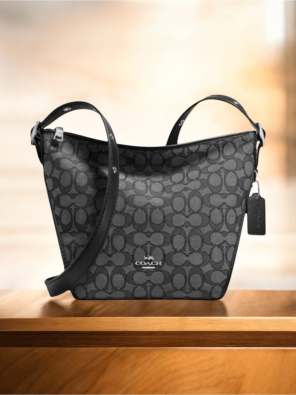 Coach Dufflette Shoulder Bag Signature Black Leather Crossbody